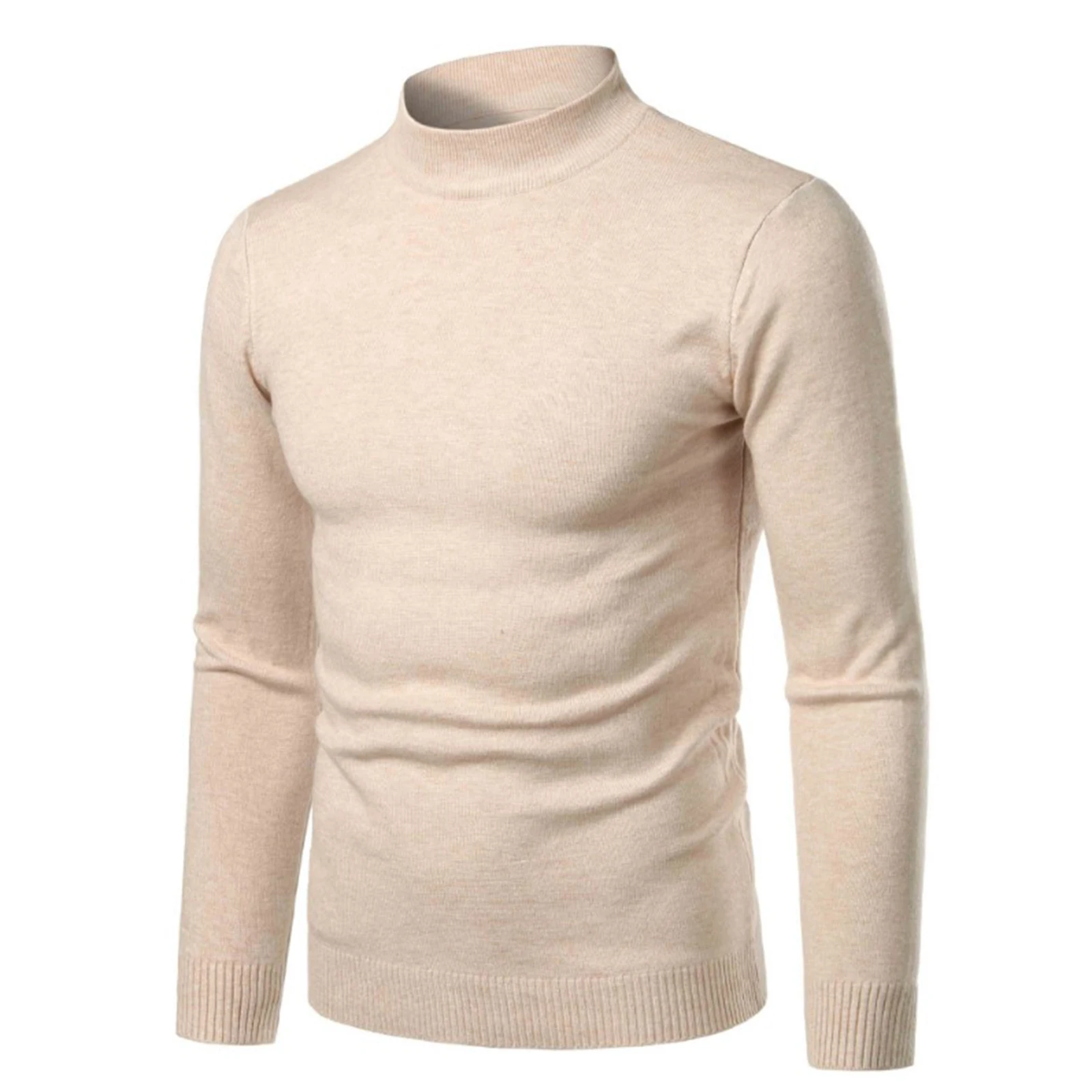 Moda uomo Slim Fit Basic girocollo maglione lavorato a maglia collo alto Rib Trim Pullover moda manica lunga autunno inverno Top per uomo