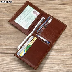 Genuine Leather Wallet For Men Male Natural Cowhide Vintage Business Short Bifold Men's Purse With Credit Card Holder ID Window