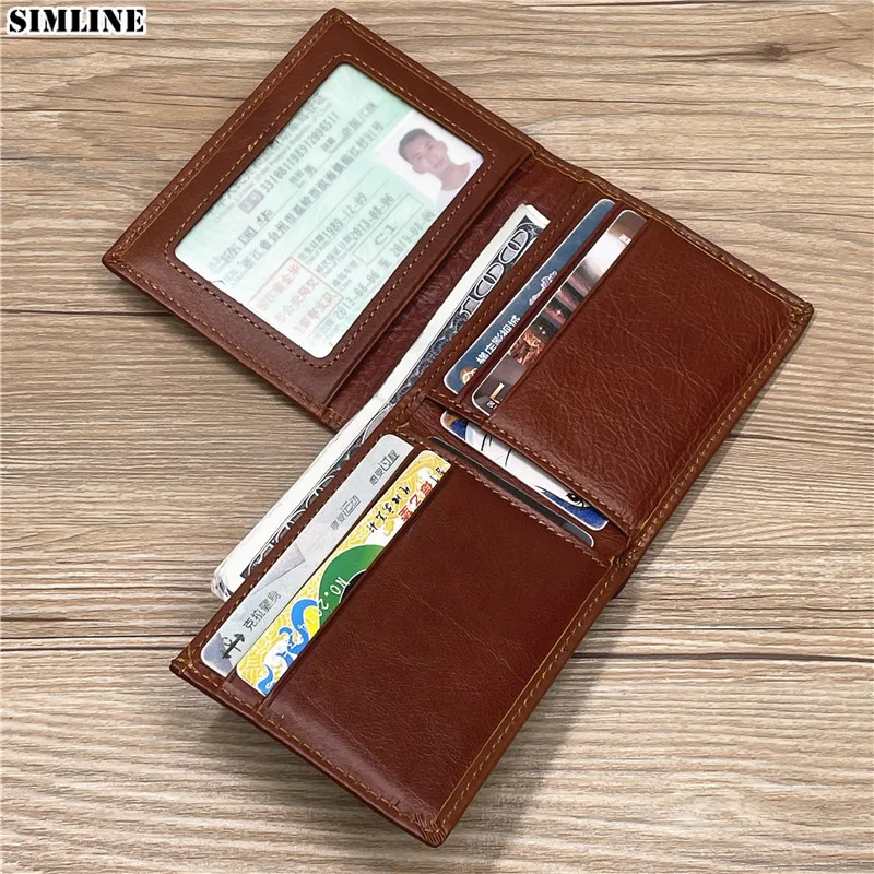 Portfel ze skóry naturalnej dla mężczyzn męskie naturalna skóra bydlęca Vintage Business Short Bifold torebka męska z etui na karty kredytowe okienko na ID