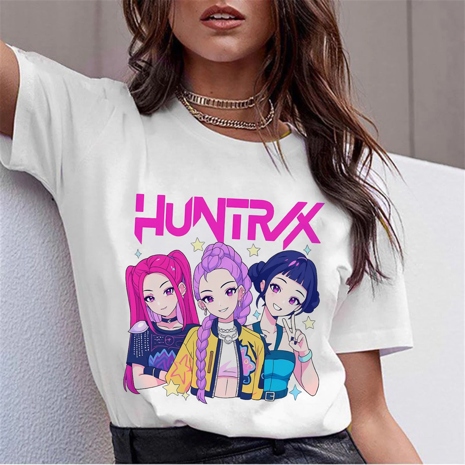 

Kpop Demon Hunters T-shirt Fashion for Woman Rumi Mira Zoey Adult Clothes White Round Collar Short Sleeve Cotton Tee Top Gift