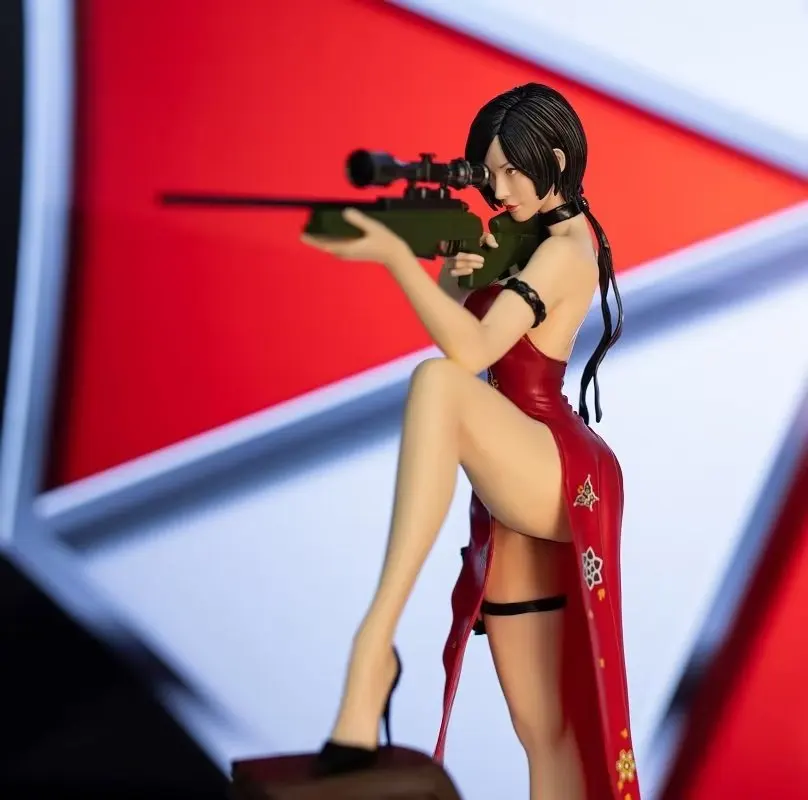 34cm Resident Evil 4 Ada Wong Sniper Gun Pretty Girl Anime Doll Scene Statue Collection Handmade Desktop Ornament Gift