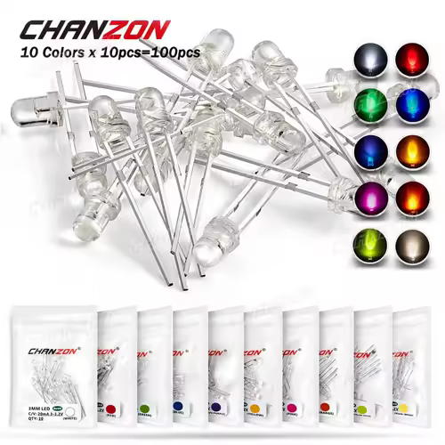 100pcs 3mm LED Diode Ultra Bright Warm White Red Green Blue UV Purple Yellow Orange Pink 2V 3V Multicolor Emitting Assortment - Image 7