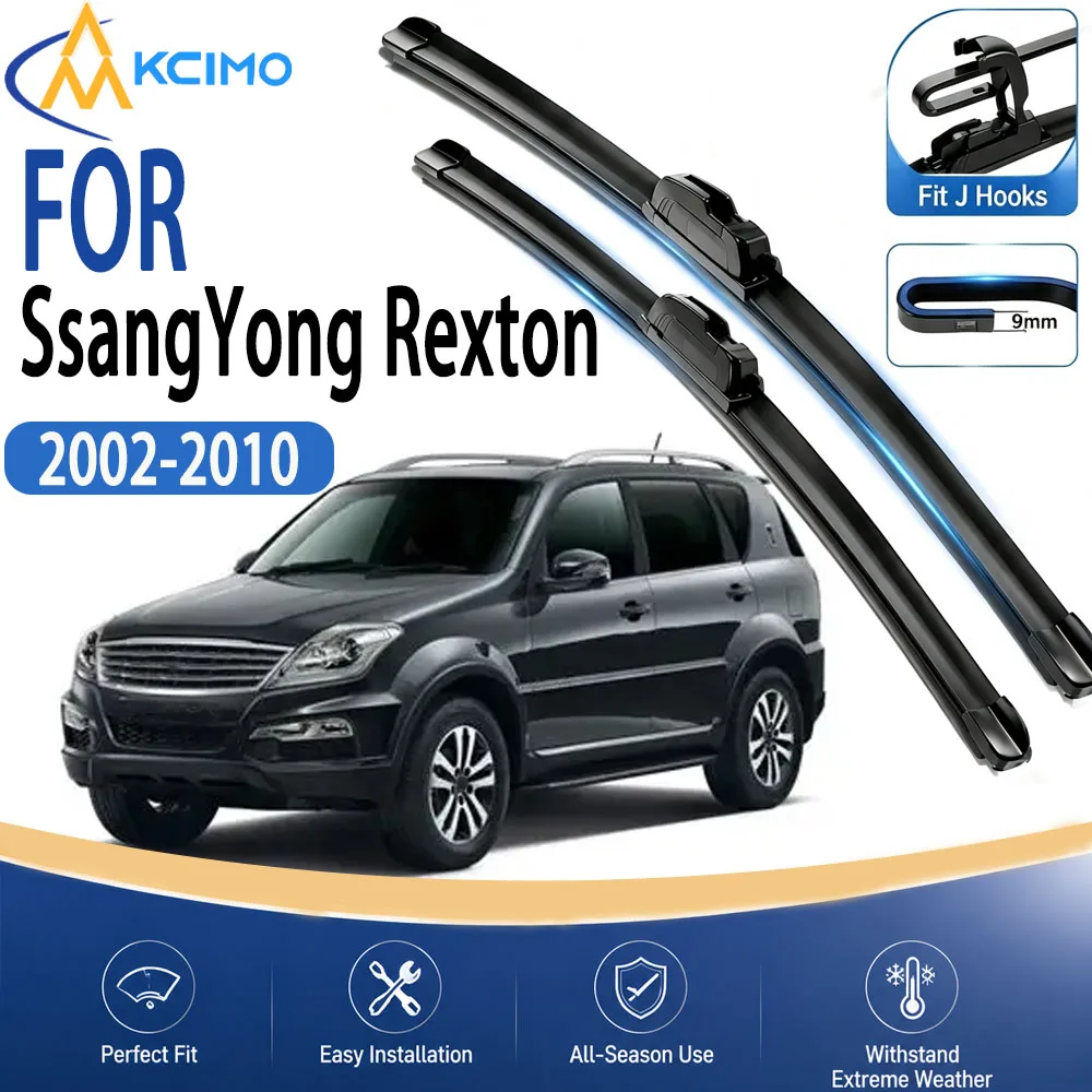 Premium Boneless Wiper Blades Set 20"+20" U/J Hook for SsangYong Rexton MK1 2002-2010 Clear Vision All-Weather Quiet And Stable