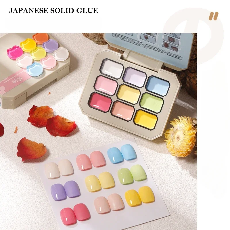 

9 цветов, японская твердая палитра лаков для ногтей, УФ/светодиодный лак для дизайна ногтей, гель-лаки, желейный салонный гель, полупостоянный гибридный