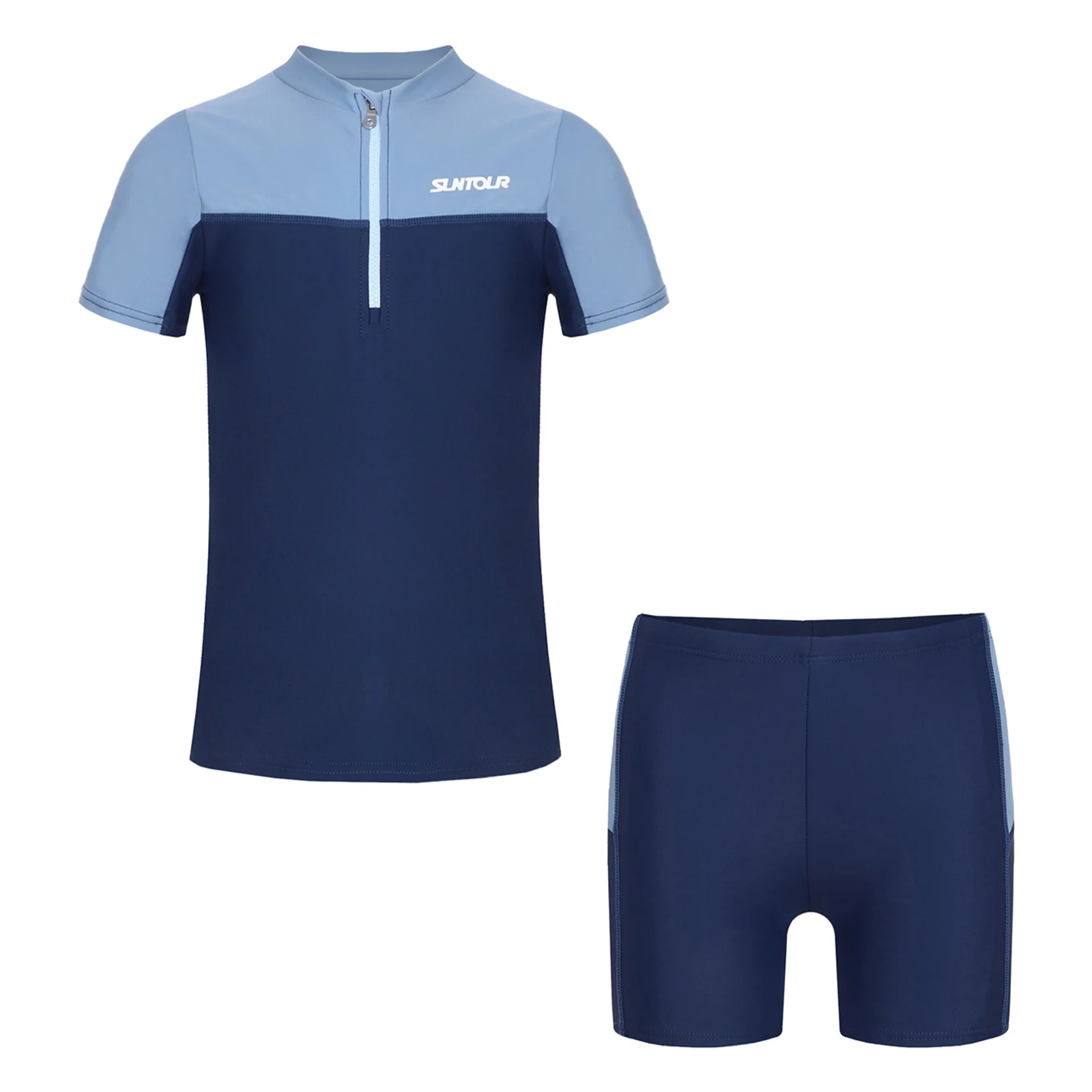 Quickdry الأولاد قطعتين المايوه ملابس السباحة قصيرة الأكمام البريدي قميص السباحة مع جذوع طفح الحرس مجموعات لركوب الأمواج الرياضة السباحة