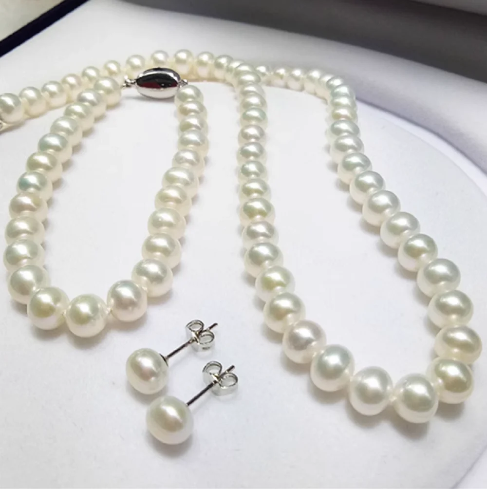 

Браслет из натурального жемчуга 7,5-8 дюймов, ожерелье, серьги AAAA7-8 мм, 8-9 мм, ожерелье, комплект 18 дюймов, 925s
