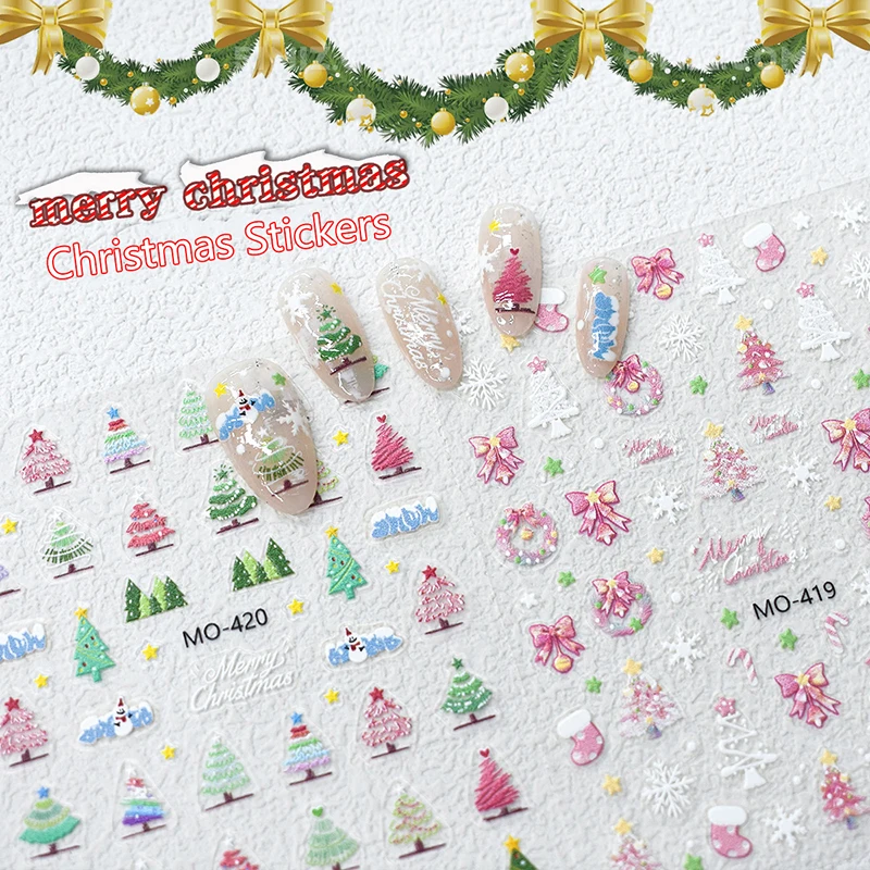 Kerst 5D reliëf sneeuwpop sneeuwvlokken Nail Art Stickers Cartoon Kerstman Kerststicker DIY manicure stickers