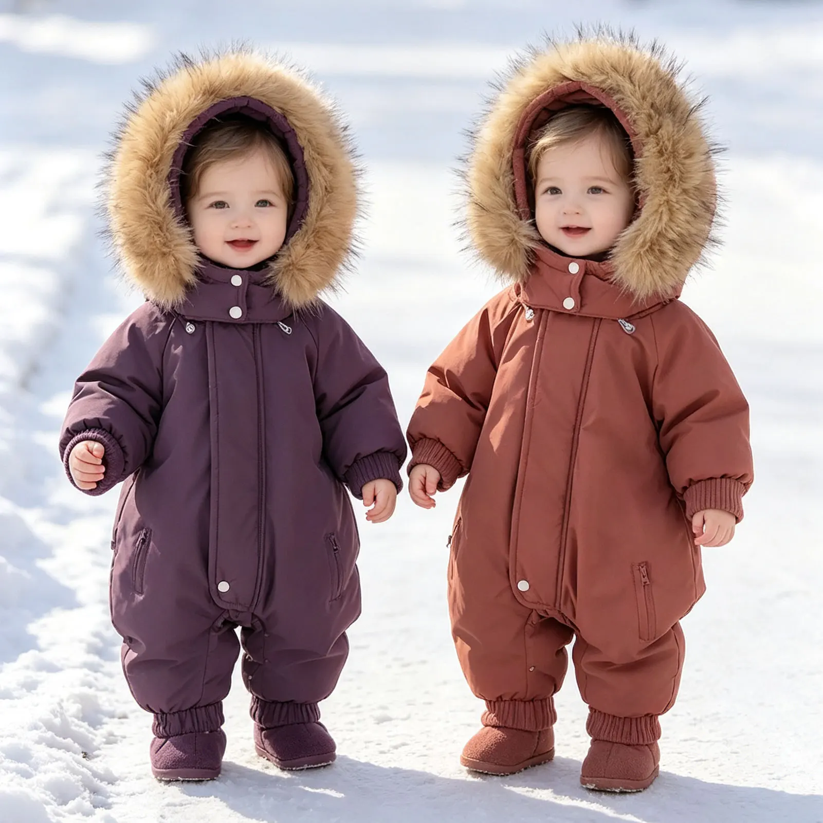 Baby Girls Boys Snowsuit,Hooded Winter Padded Jumpsuit,Warm Fleece Kids Romper,Infant One‑piece Outfits,Newborn Toddlers Overall