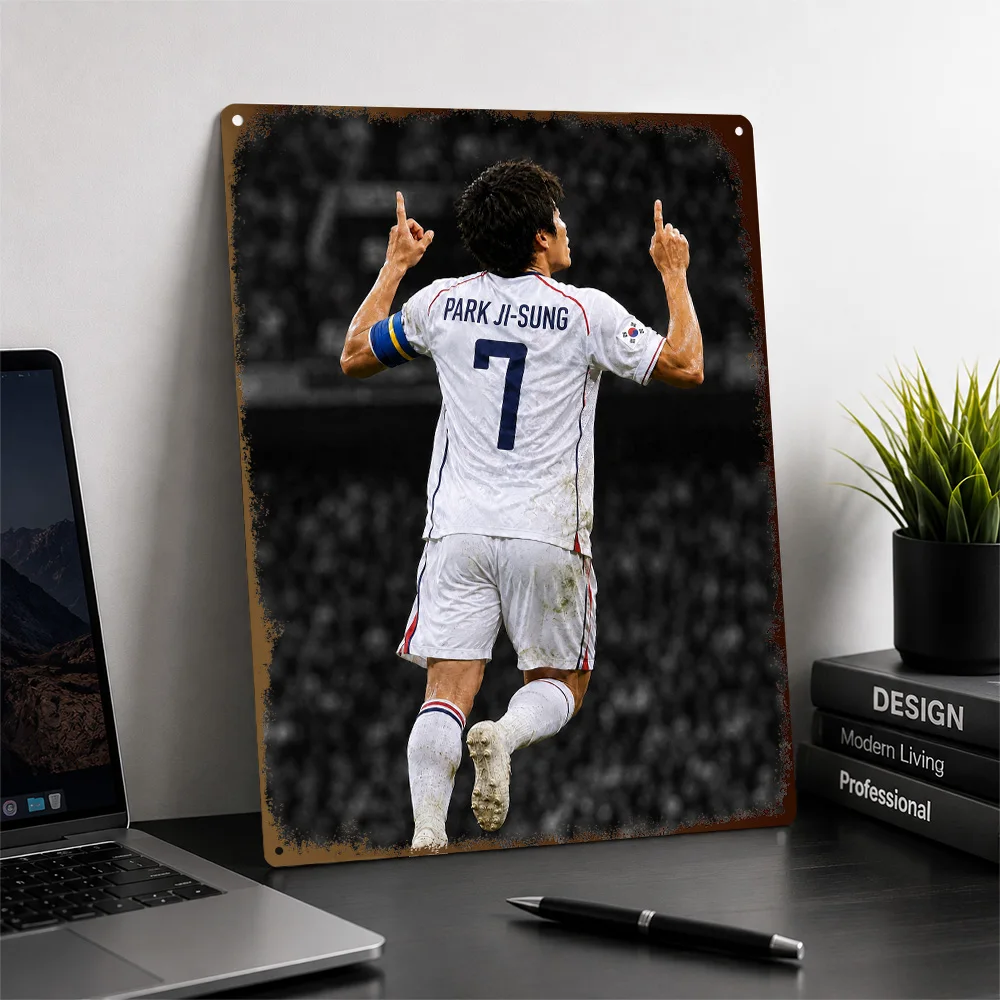Park Ji-Sung Football Aluminum Poster Personalized Metal Sign Pitch Icon Portrait Wall Art Ideal For Matchday Room Or Home Gym