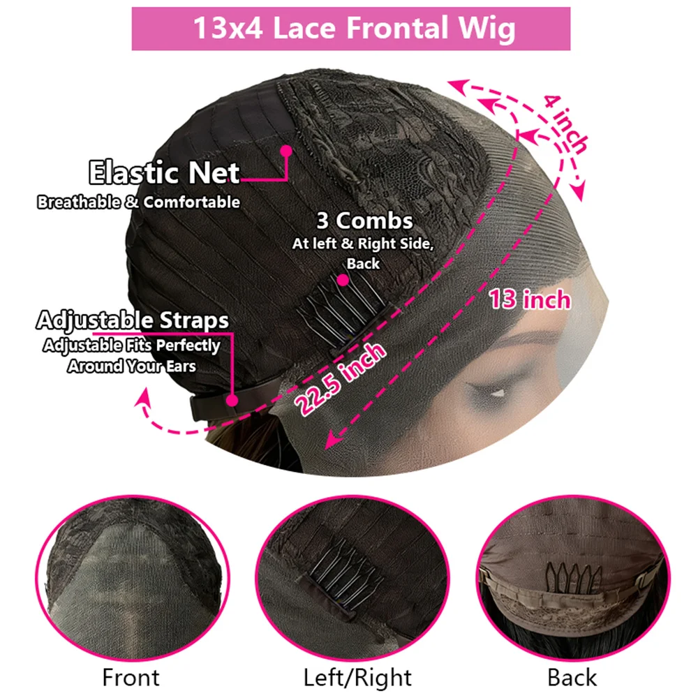 Natural Brown Balayage 13x4 HD Lace Front Wig Glueless Light Weight Synthetic Fibre Bob Wig Melt Dark Roots Realistic Look Wig