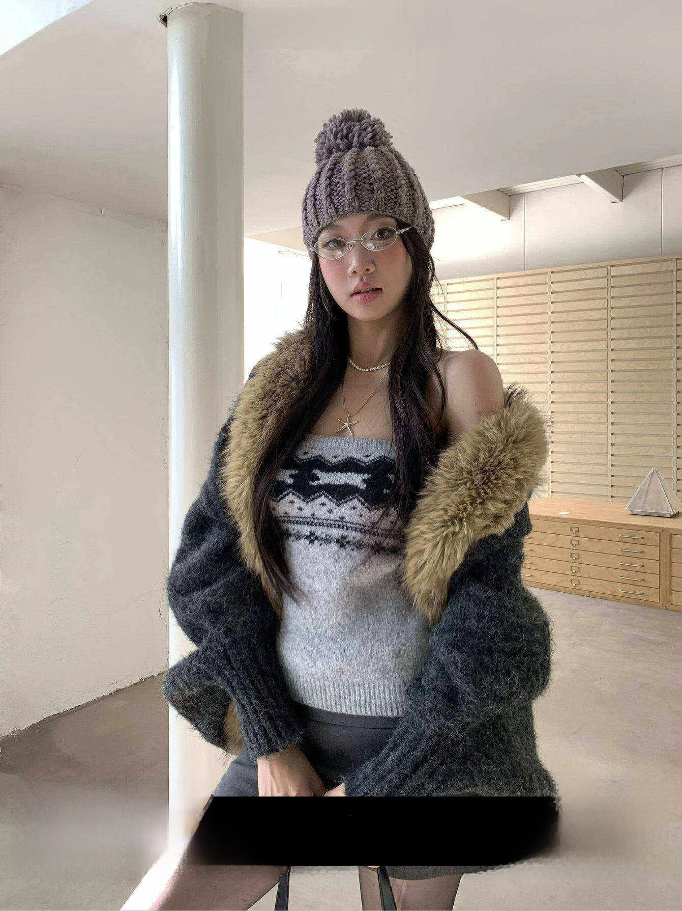 

Fortunee Autumn Winter New Sle Vintage Fur Collar Open Cardigan Sweater Twisted Knitwear Batwing Sve Top Women's Faion