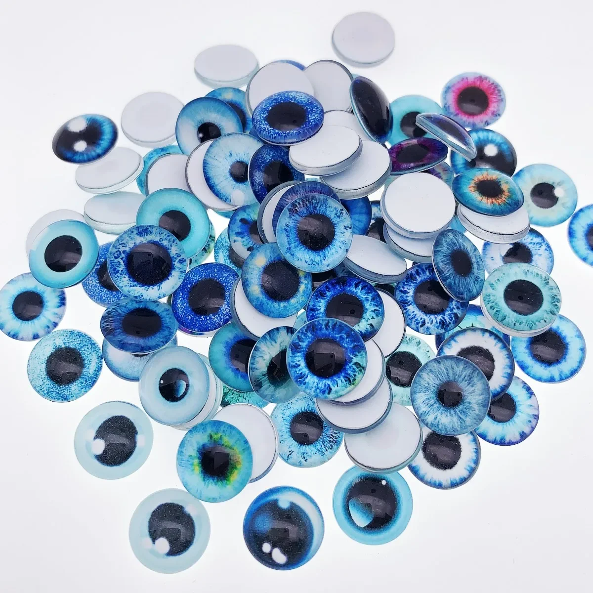 100pcs 50 Pairs 6mm 8mm 10mm 12mm  Mixed Toys Eyes Round Pattern Glass Cabochons Flatback Photo DIY Making Accessories
