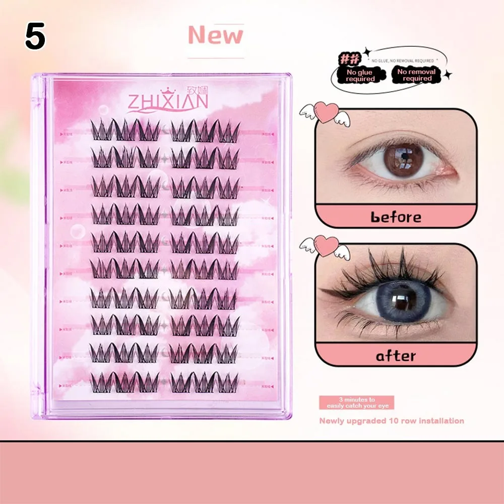 高品質で再利用可能な接着剤不要のつけまつげ、ナチュラルなクラスターラッシュ、10列の個別まつげ