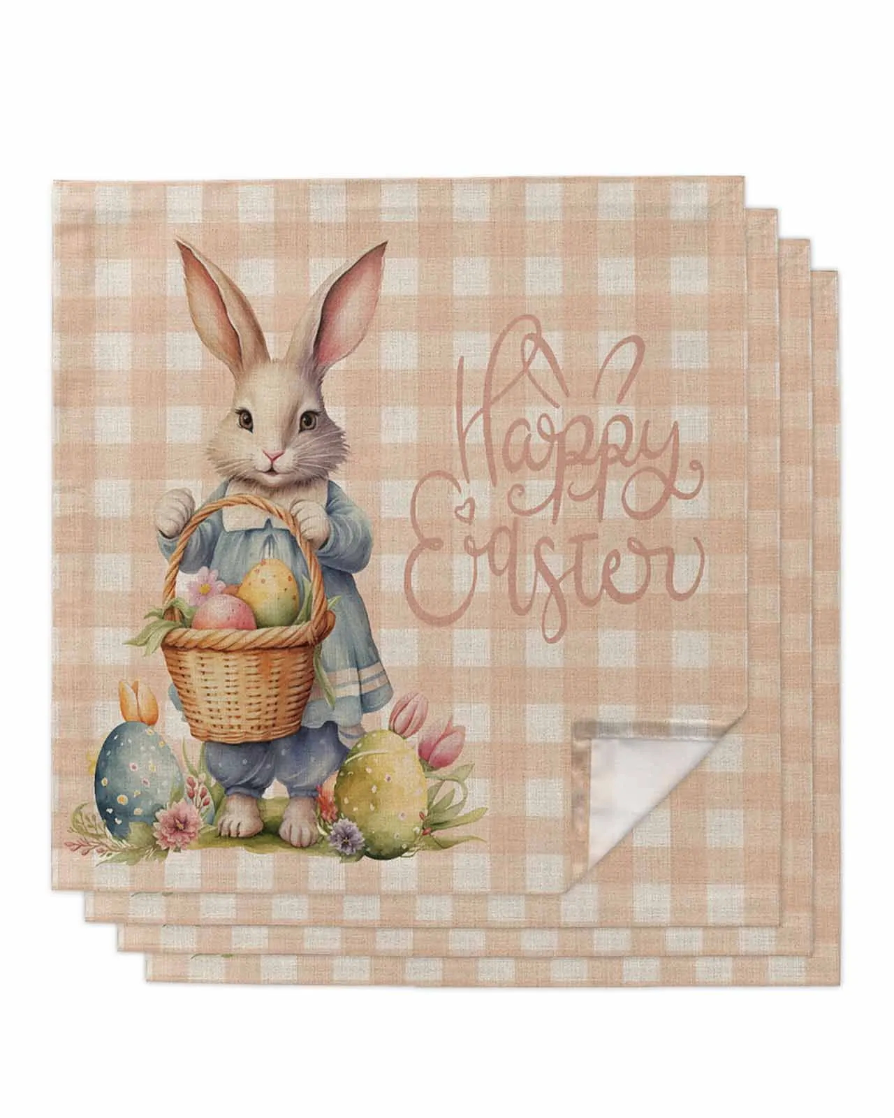 

4pcs Easter Eggs Bunny Flower Plaid Table Napkins Cloth Set Kitchen Dinner Tea Towels Table Mat Wedding Decor Napkins