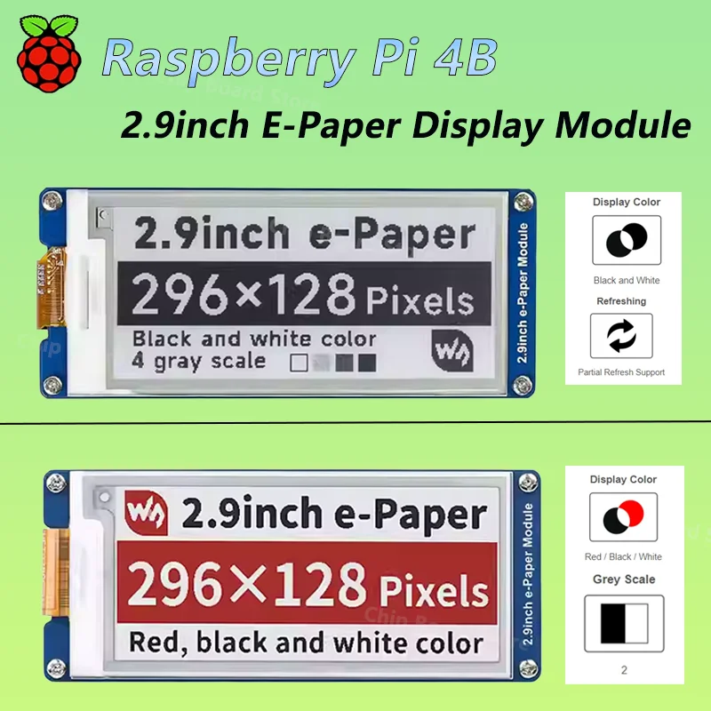 

Raspberry Pi 4B 2,9-дюймовый модуль дисплея E-Paper E-Ink SPI 296 × 128 Цветовой дисплей для макетной платы Raspberry Pi Pico