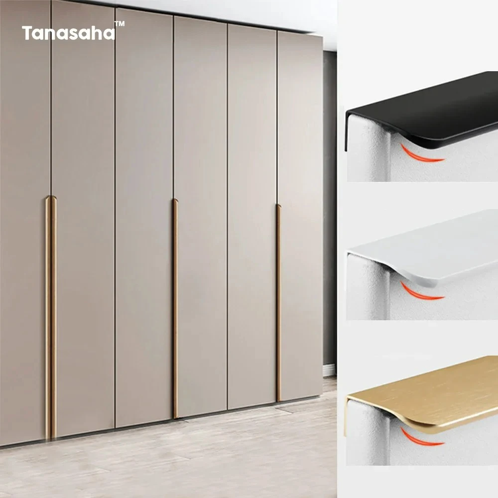 

Hidden Furniture Handles Gold Black White Kitchen Cabinet Pulls Punch Free Handles for Cabinets and Drawers Arc Wardrobe Pulls