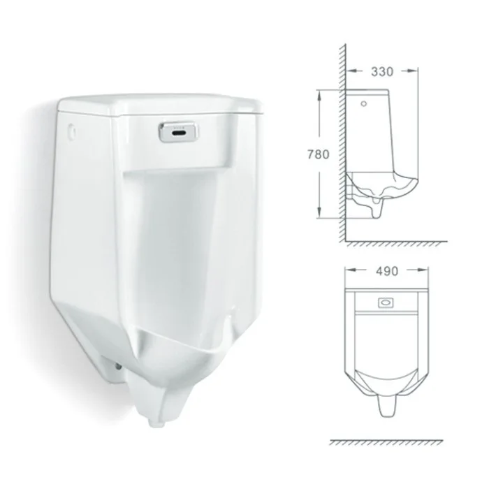 # BF33215 DC/AC Powered Electronic Sensor Wall-Mounted Gravity Flushing Ceramic Urinal Modern Design Eco-Friendly Hospital Hotel