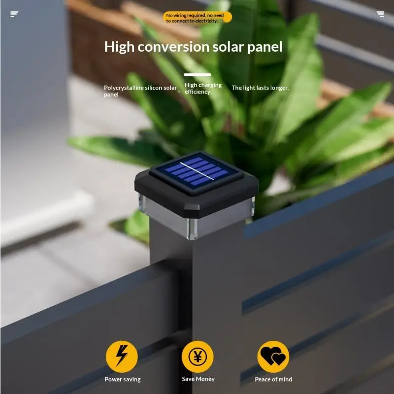 *1Pc IP65 Waterproof Solar Fence Lamp Solar LED Light Post Cap Lights LED Fence Lighting Fence Warm White Home Garden Decoration