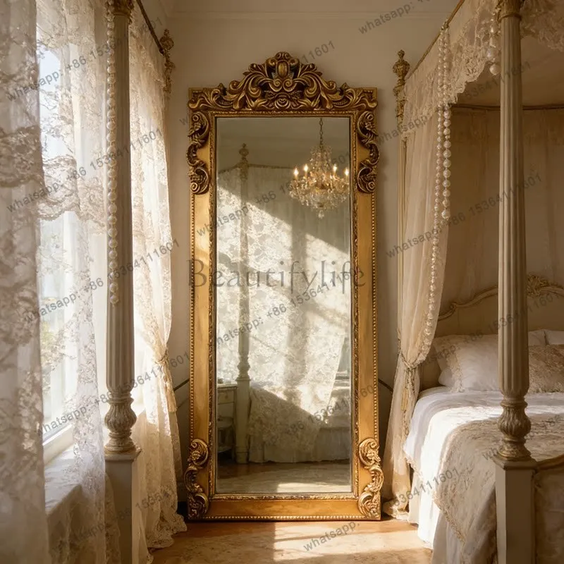 

yj9 French engraved full-length mirror, home wall-to-wall floor luxury clothing store fitting mirror