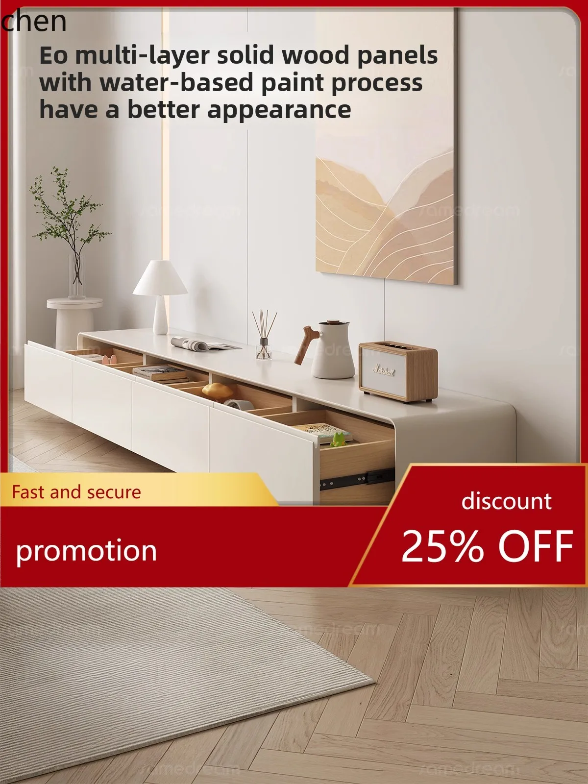 HT Solid Wood TV Cabinet Floor-standing New Model Living Room Home Cream Style TV Cabinet Set