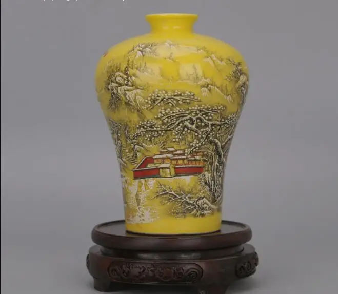 

Chinese Qing Tongzhi Famille-Rose Porcelain - Yellow Snowscape Pattern Vase 6.20 Inch for Decorative Display Collection Gift