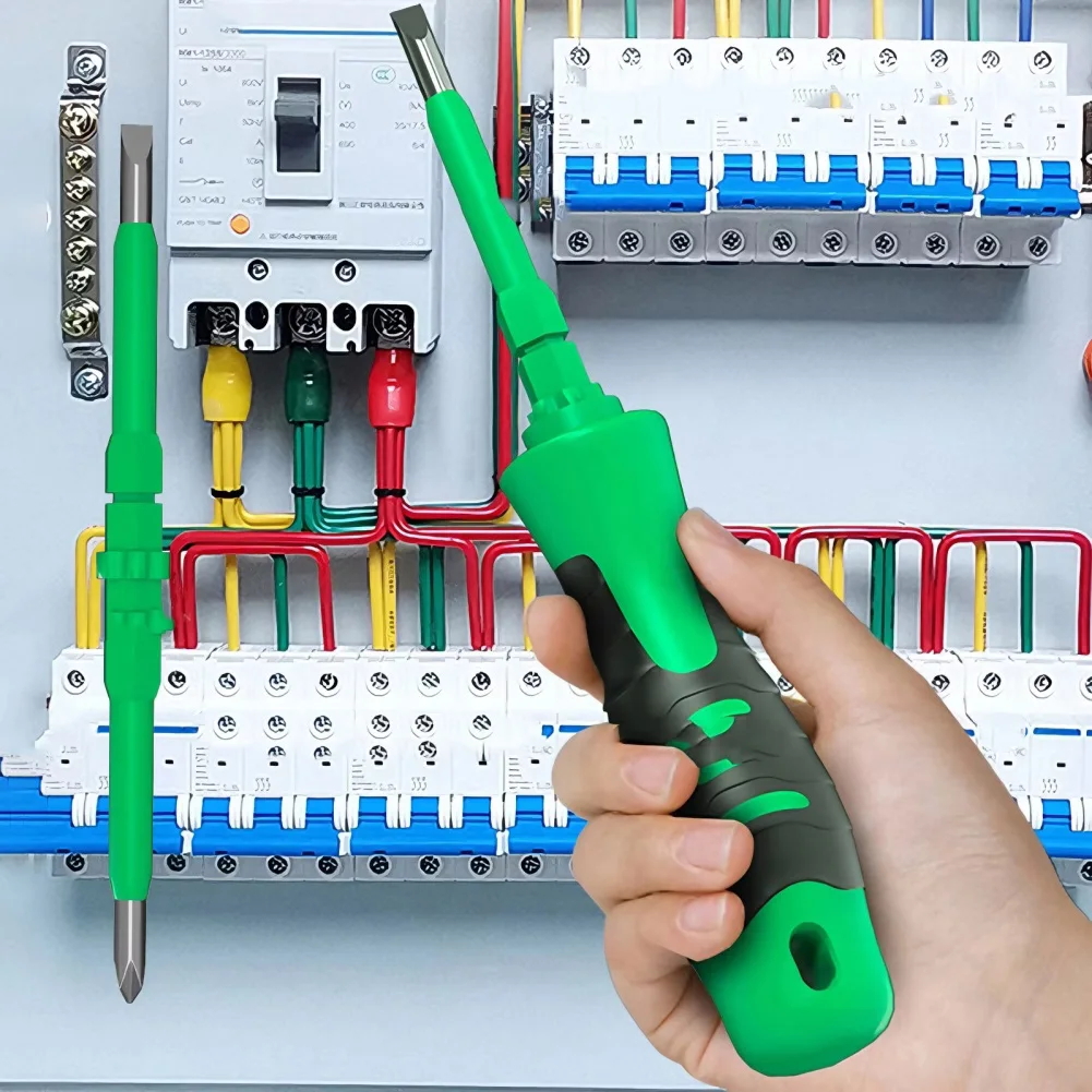 Green Dual Purpose Magnetic Screwdriver with Cross Flat Ends Made of Chromium Vanadium Steel for Reliable Daily Repairs