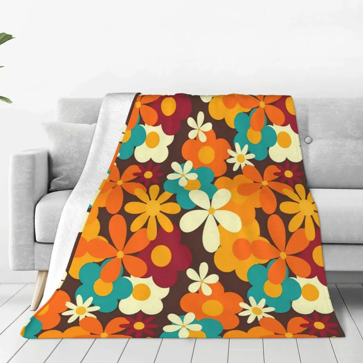 Flower Power Flannel Blanket Quality Soft Warm Retro 70s Classic Throw Blanket Spring Travelling Outdoor Printed Bedspread