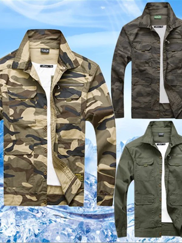 

Men's Pure Cotton Summer Workwear Top Camouflage Fireproof Long Sve Jaet for Welding Protection Labor Se orm