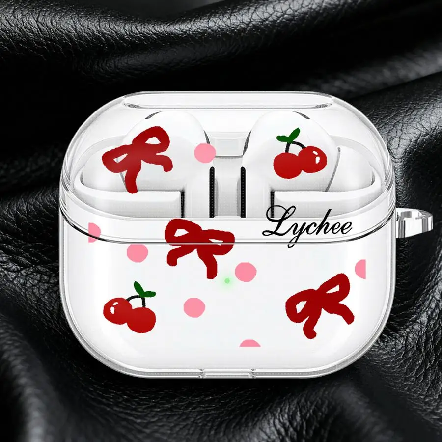 

Cute Bow Cherry Case For Samsung Galaxy Buds 3 FE Live 2 4Pro 2Pro 4 Pro 3Pro Clear Earphone Cases Cover With Hook
