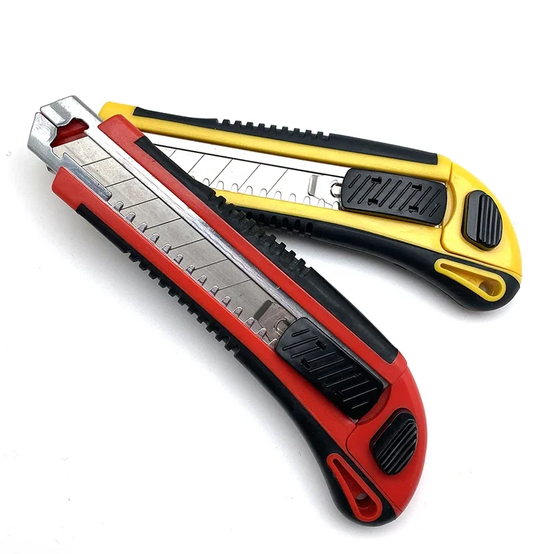 Imagem -02 - Cortador de Caixa Resistente Retrátil Faca Utilitária Lâminas de Pressão de Plástico Rx30837 de 18 mm de Largura Corte Afiado de Aço Carbono com Trava Automática