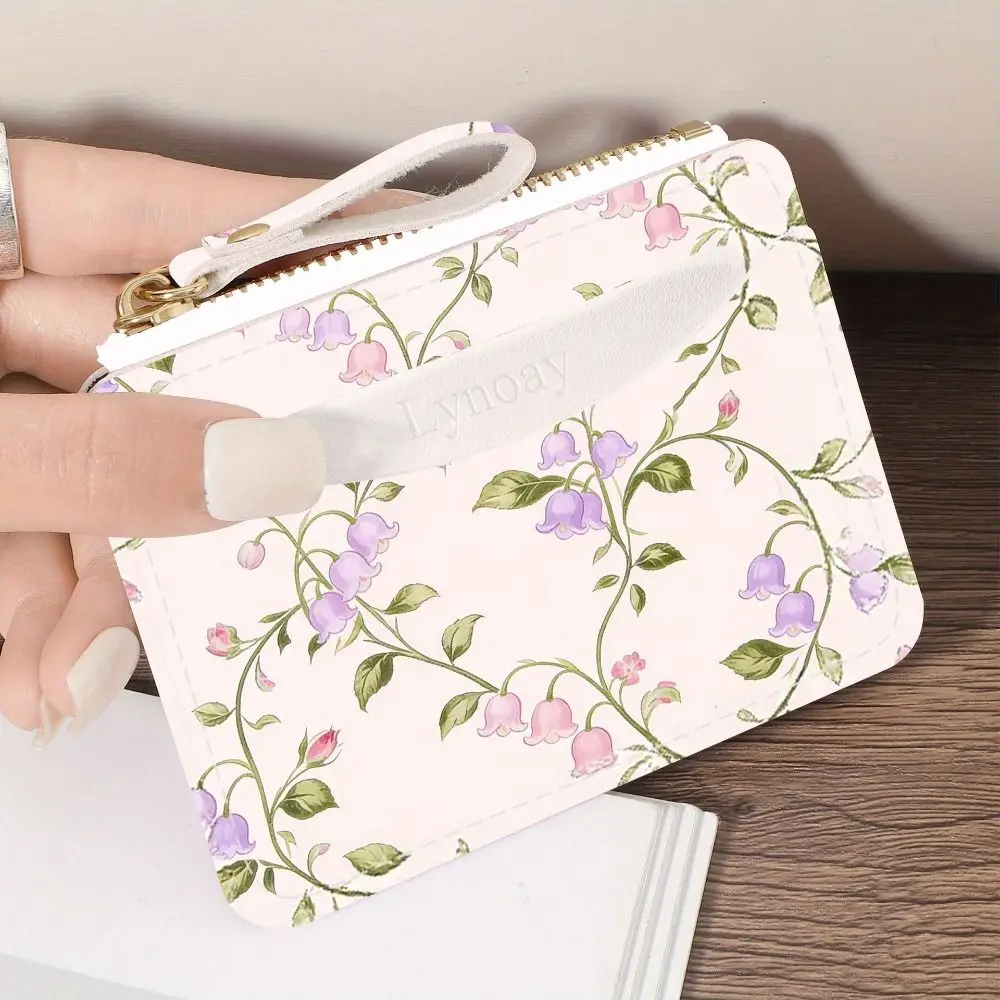 Fashion PVC Credit Card Holder Slim Flower Pattern Zipper Wallet Lightweight Small Card Case for Women Girls