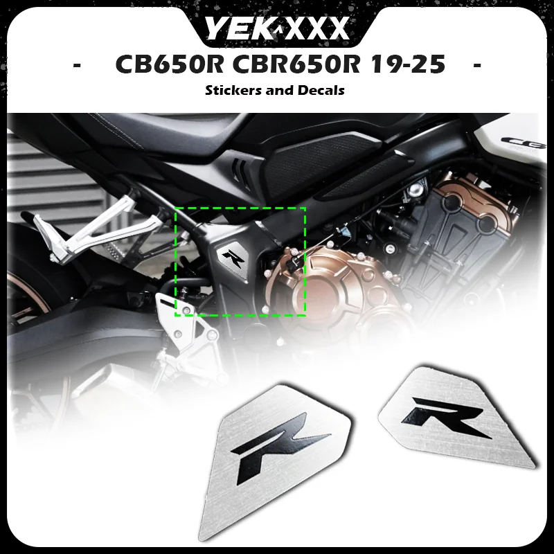 

For Honda CB650R CBR650R (2019-2025) - Frame Side Cover Trim Covers Set in Stainless Steel, Including R Type R Emblem Stickers