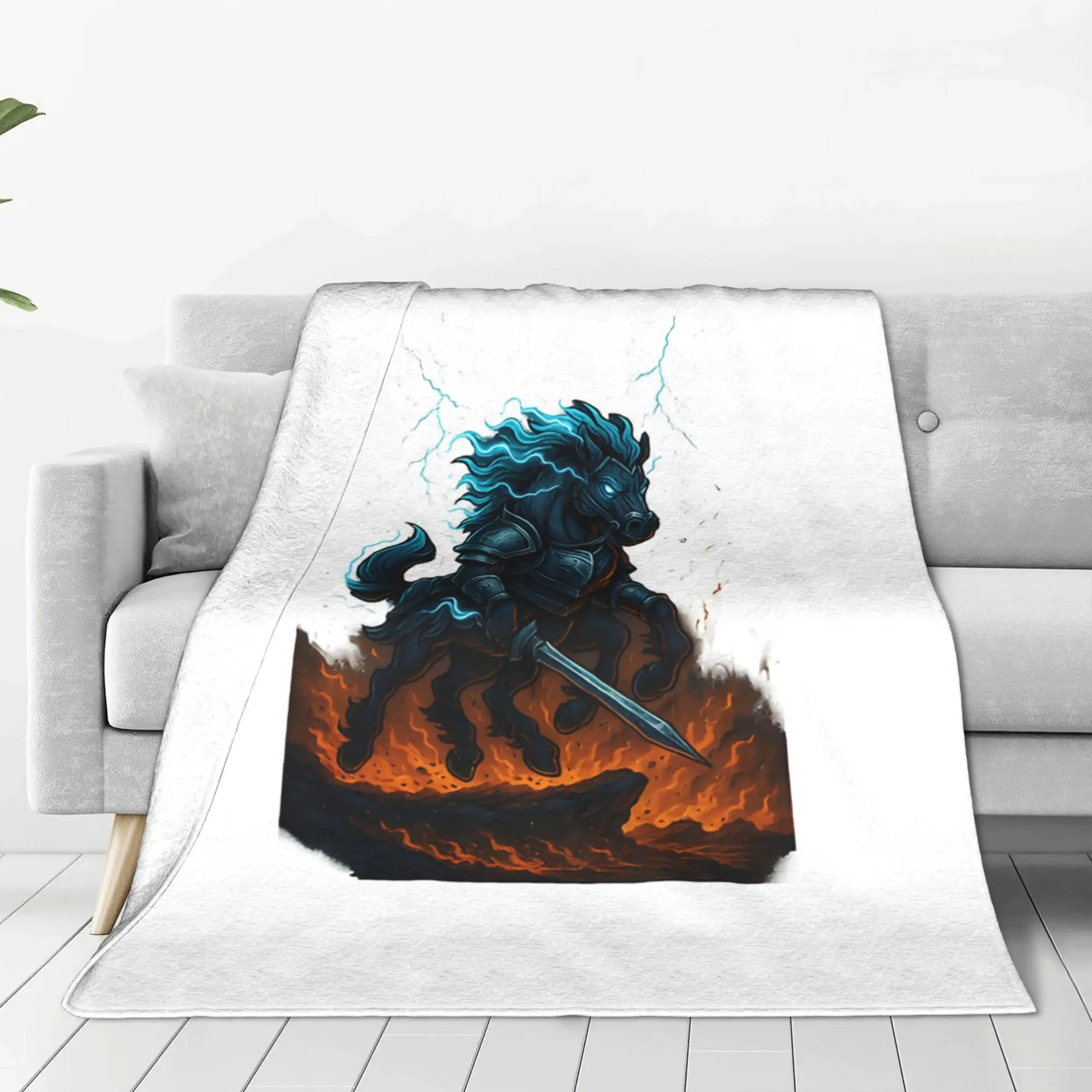 1PC Home Cute Room Decor Storm Horse Rider Dark Lightning Blanket Throw Blanket Trippy Landscape Novelty Warm Blanket All Season
