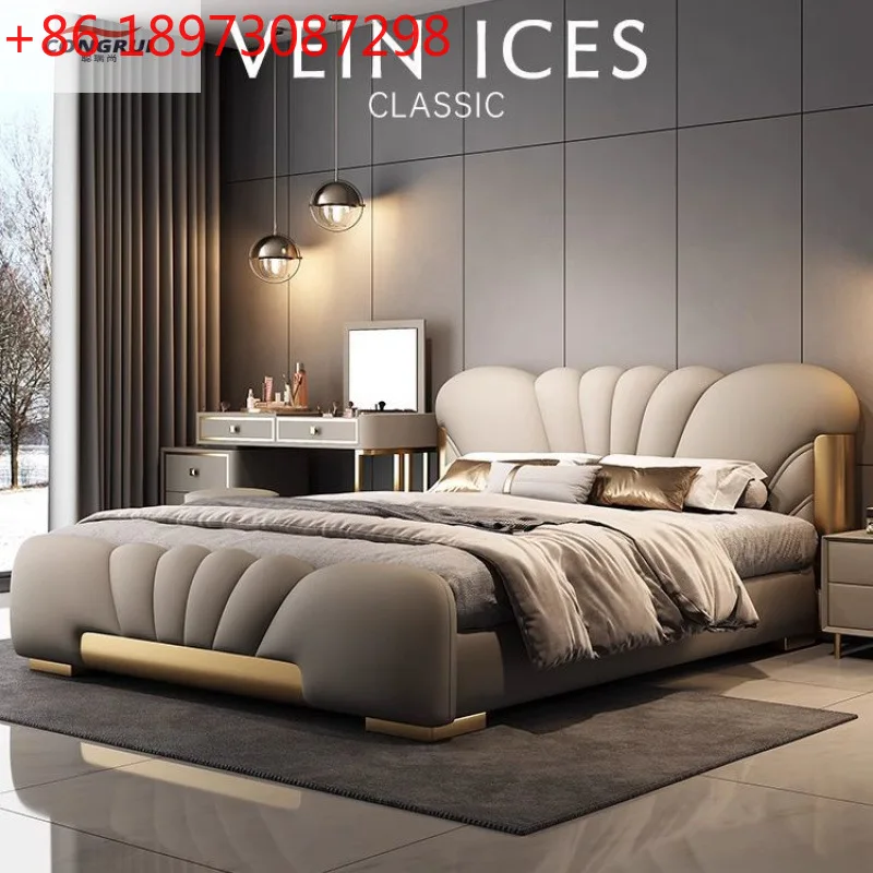 

Итальянские минималистичные кожаные лепестки, французская современная роскошная двуспальная кровать с обивкой