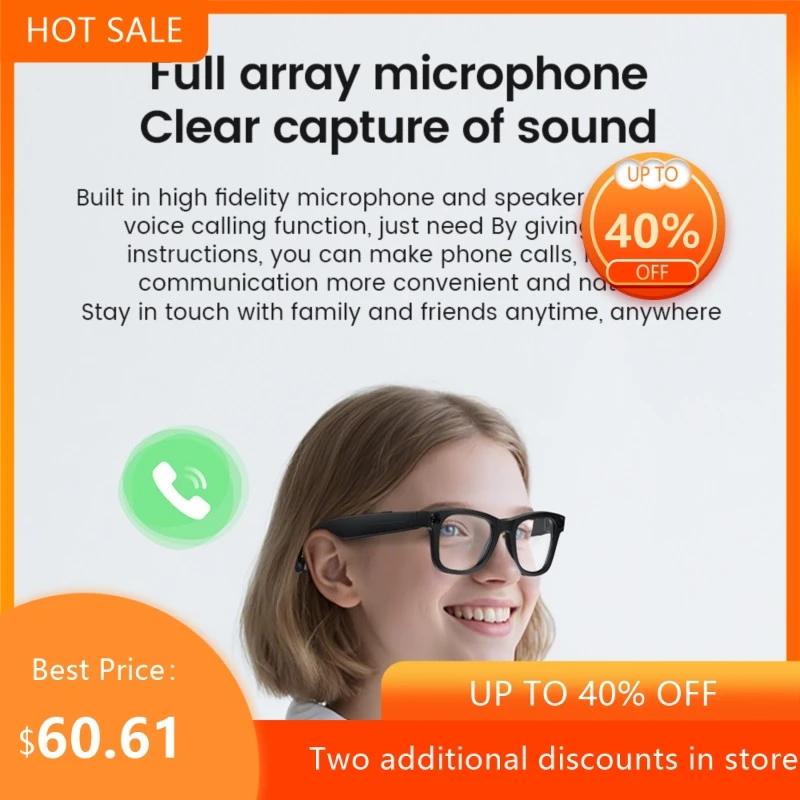 Echowear Smart Cross Border Intelligent Recognition AI Translation 800W High-definition Camera Video Recording Bluetooth Glasses