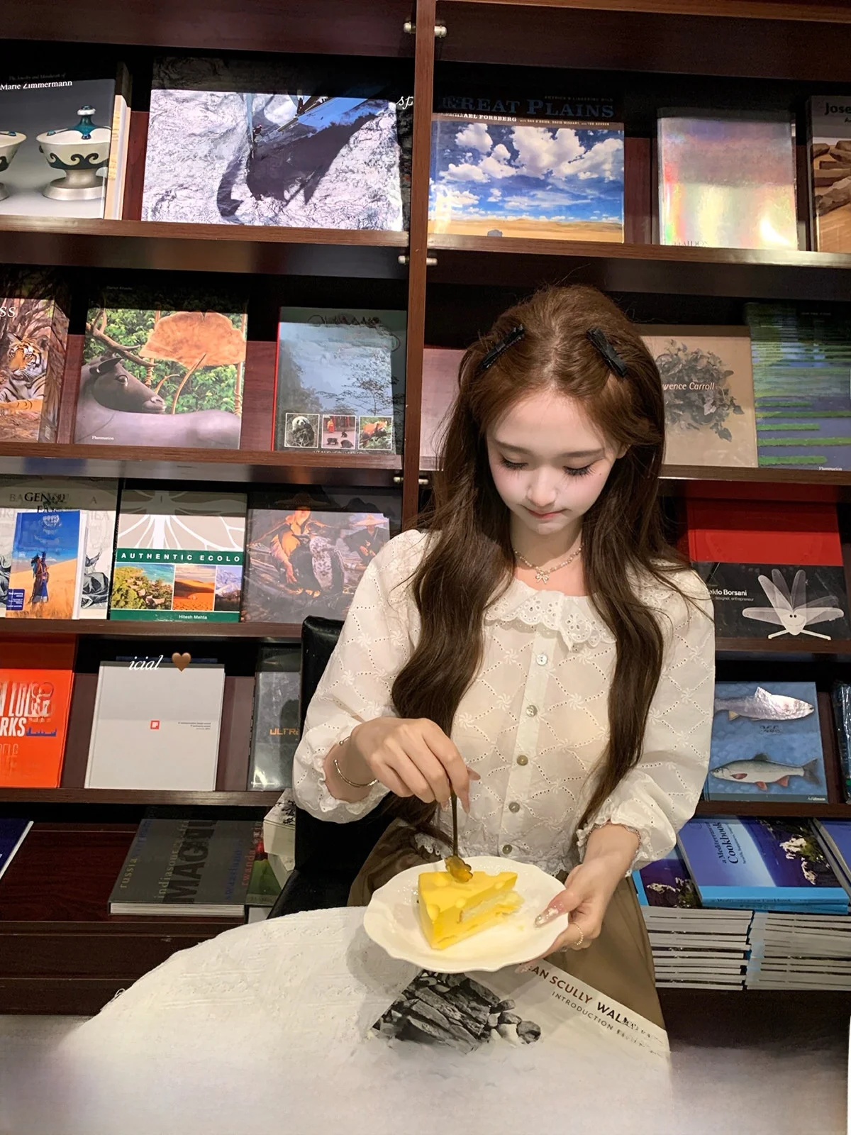 

ThePeachOfficial Винтажный кружевной комплект из чистого хлопка с вырезами: рубашка и юбка для молодых женщин, дышащий, свободный крой, длинный рукав