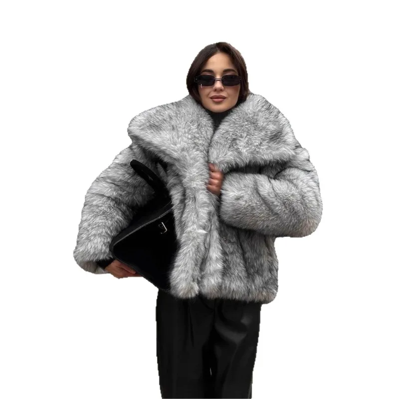 European and American Cross-border Autumn Winter Fox Hair Artificial Hair, High-end Imitation Fur Coat Women's Short Coat Jacket