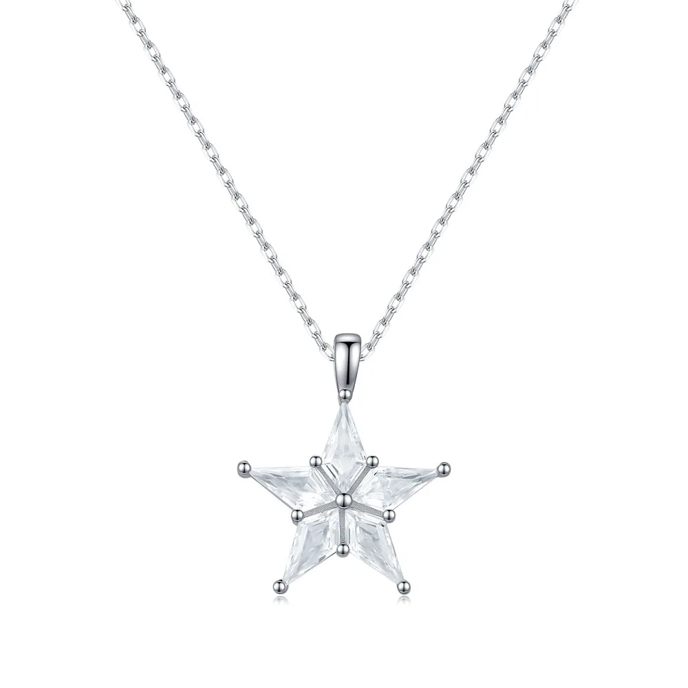 

Apexelle Luxury Jewelry 925 Sterling Silver Necklaces Pendant For Women Star Shaped Zircon Design Fine Necklace Jewelry