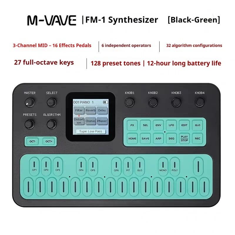 2026 M-Vave Fm1 Portable Fm Synthesizer Effect Pedal 12h Battery 6-Operator 32-Algorithm 128 Presets Built-In Speaker in Stock