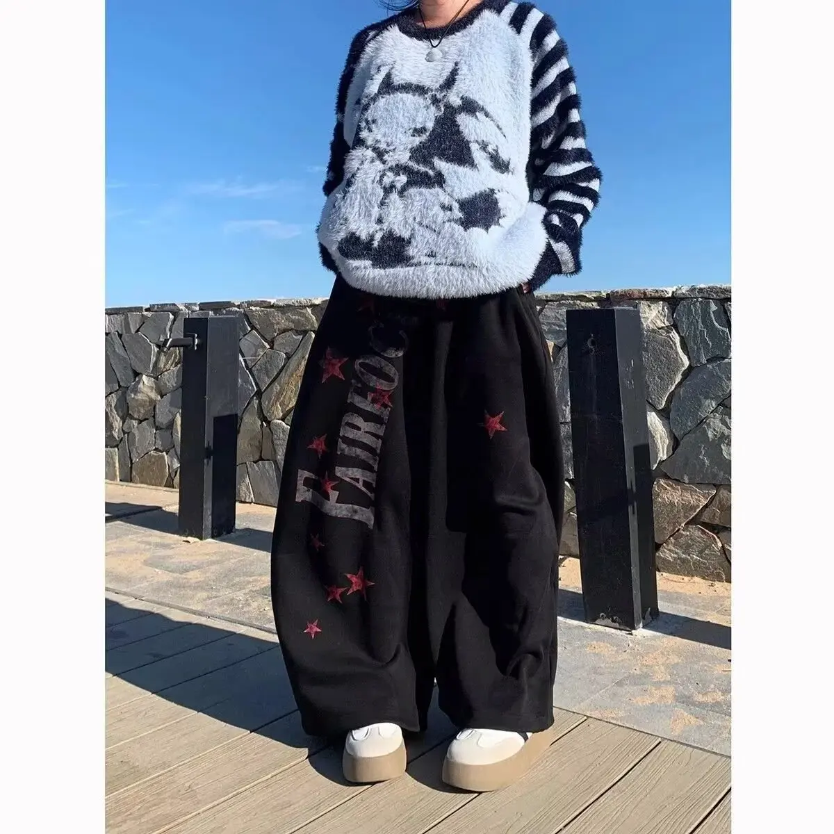 

Autumn Winter plus Size Sweet Heart Bomber Salt System Girl Casual Pants Loose Wide Leg High Waist Slimming Long Trousers