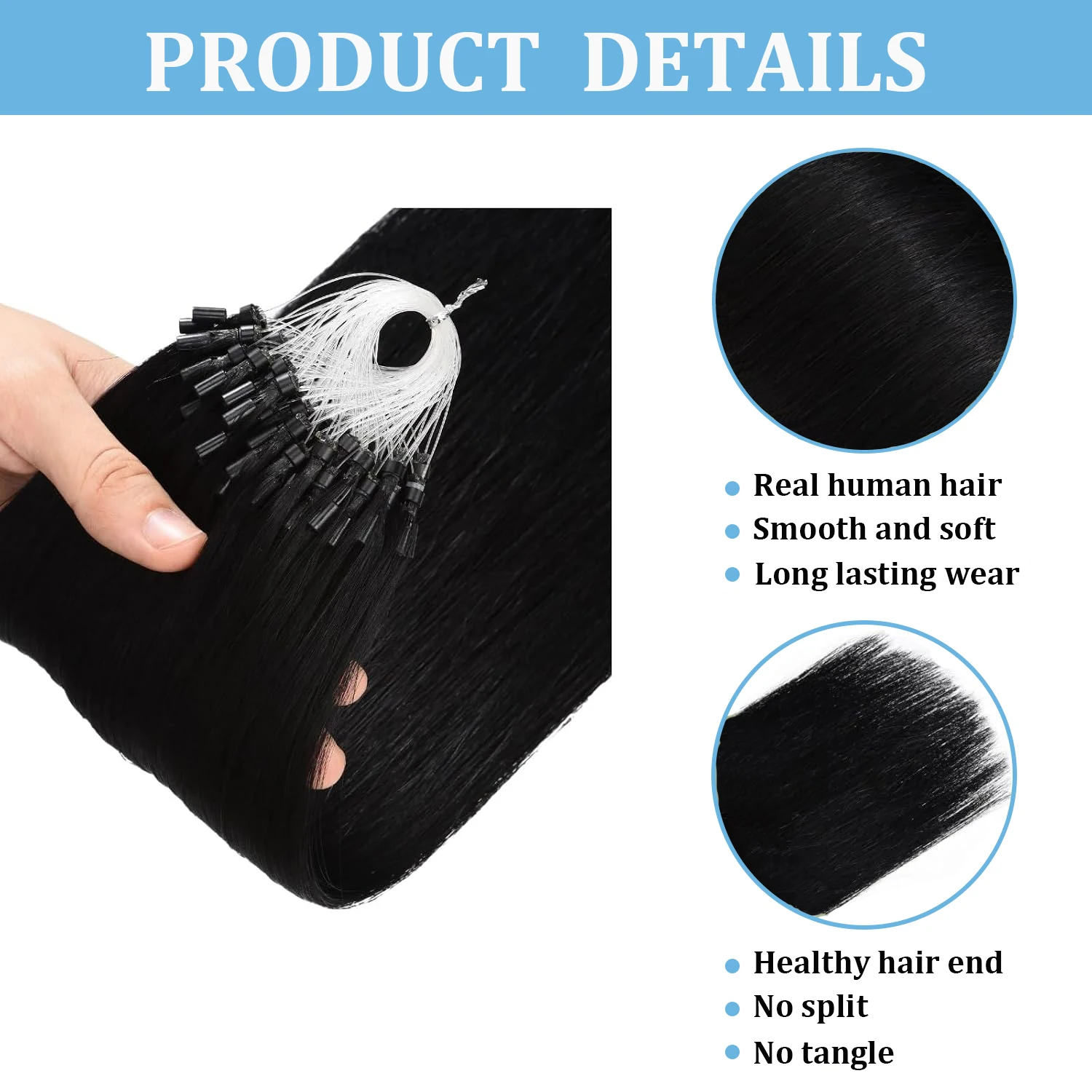 Remy Invisible Micro Loop Human Hair Extensions Micro Beads Hair Silky Soft Micro Ring Hair Extensions 1g/strand 50g For Girls