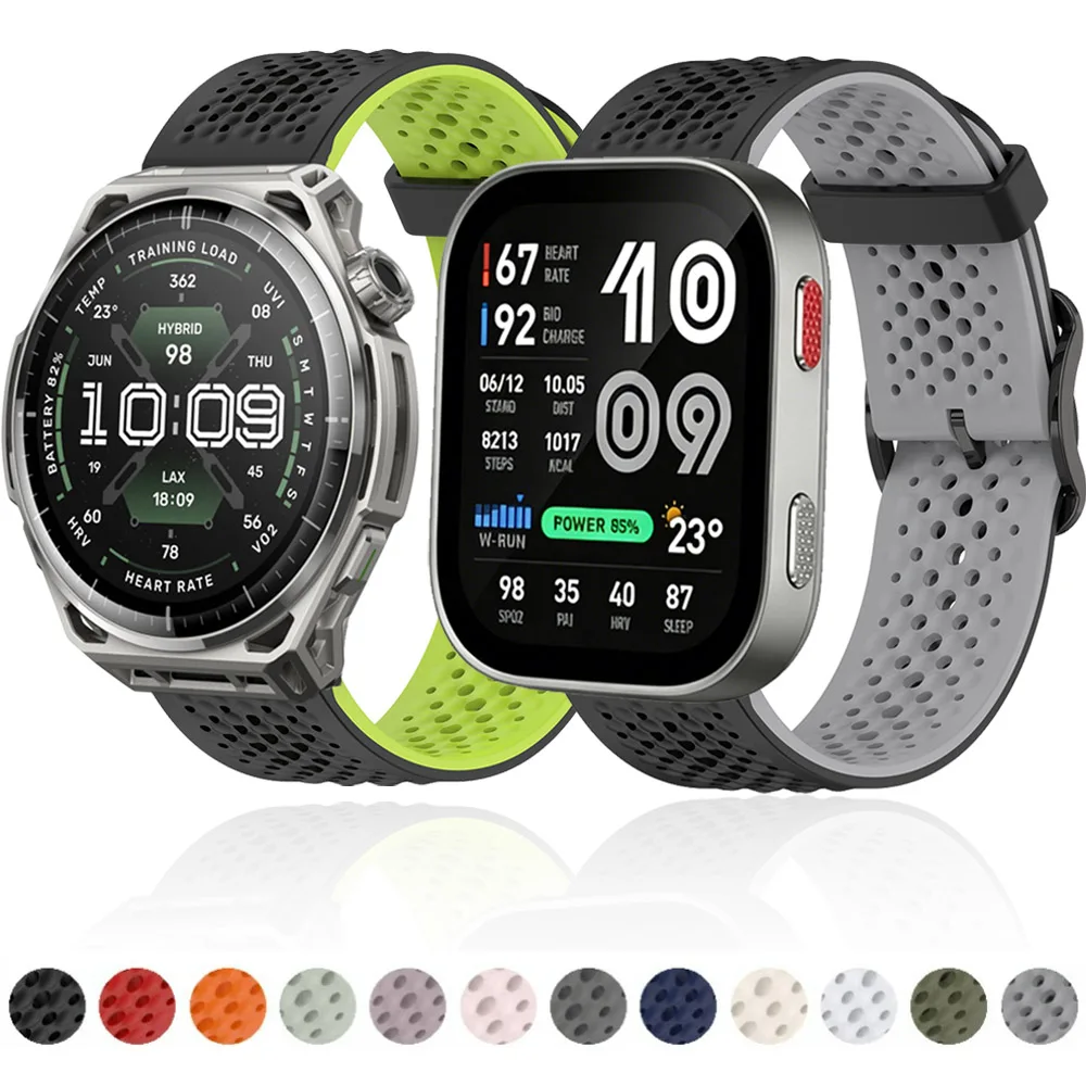 Bracelet en silicone souple de 22 mm et 20 mm pour Amazfit Bip 6 5/Bip Max/Active 3 2 Max, bracelet pour Amazfit Balance 3 2 1/T-Rex3 Pro 48 mm 44 mm