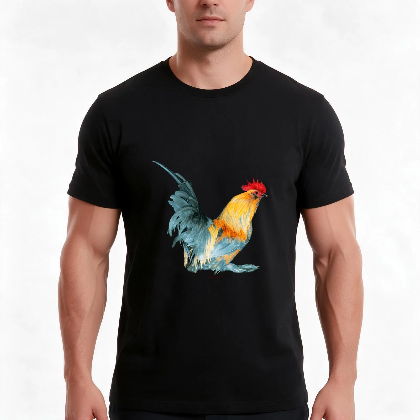 Porcelain Belgian d'Uccle Cock T-Shirt, Summer Casual Cotton Tee, Oversized Streetwear Tops, Vintage Graphic Print, 100% Cotton