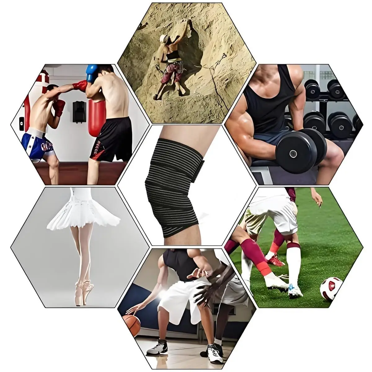 Extra Long Elastic Knee Wrap Compression Bandage Brace Support Adjustable Compression Wrap Knee Wraps for Basketball Football Ru