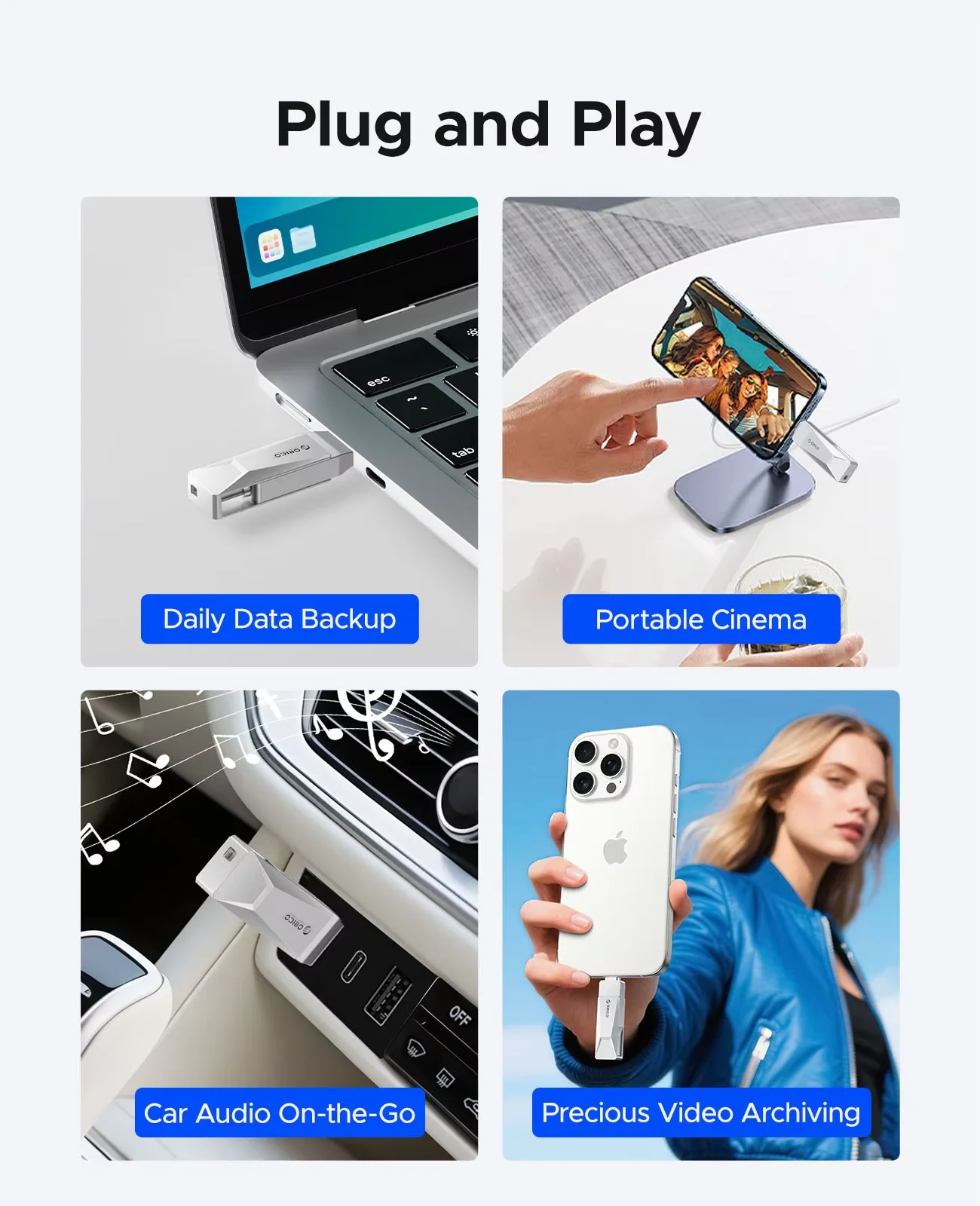 

ORICO 256GB Flash Drive 150MB/s Dual Portable Thumb Drive Type-A and USB Type-C Zinc Alloy with Lanyard for phones Laptop