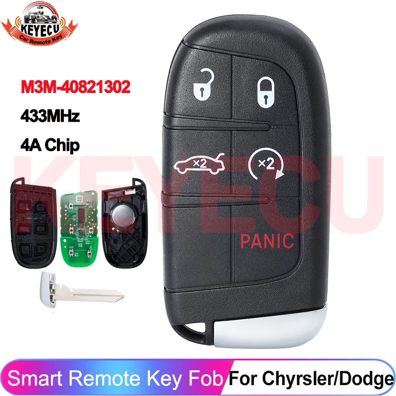 KEYECU 4/5 Buttons 433MHz 4A PCF7953M Chip For Chrysler 200 300 Dodge Charger Challenger 2019+ Smart Remote Key Fob M3M-40821302