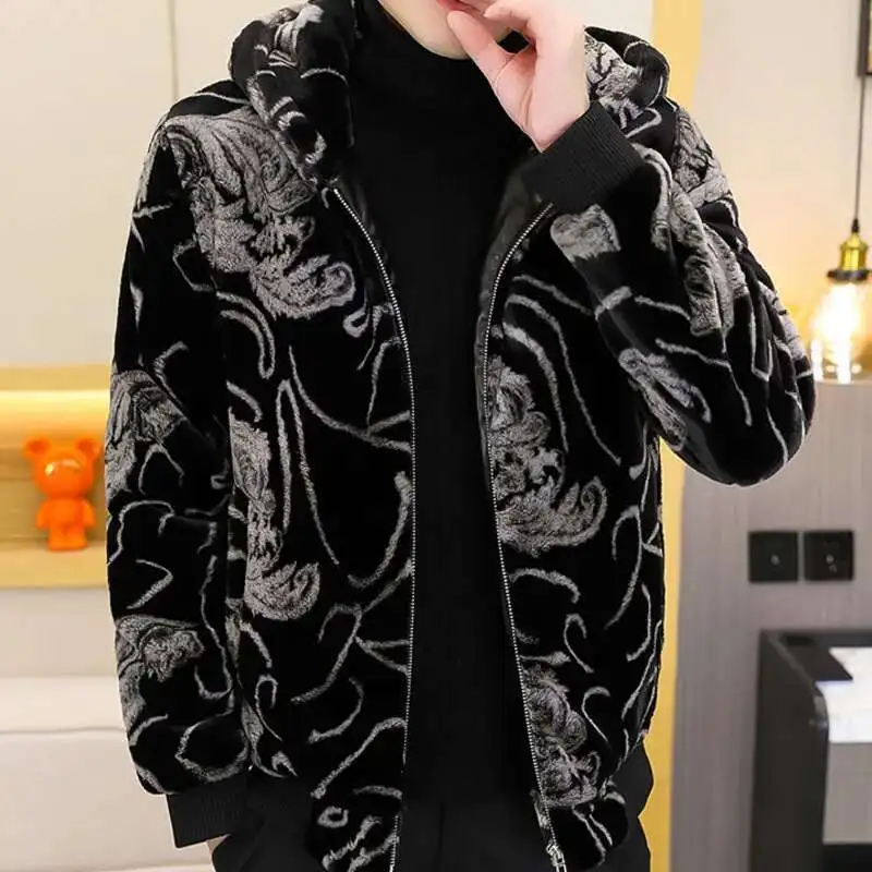 

2024 Autumn Winter Men Mink Fur Coat Men Men's Faux Leather Jacket Men European Version Thick Hooded Coat Men Jaqueta Motoqueiro