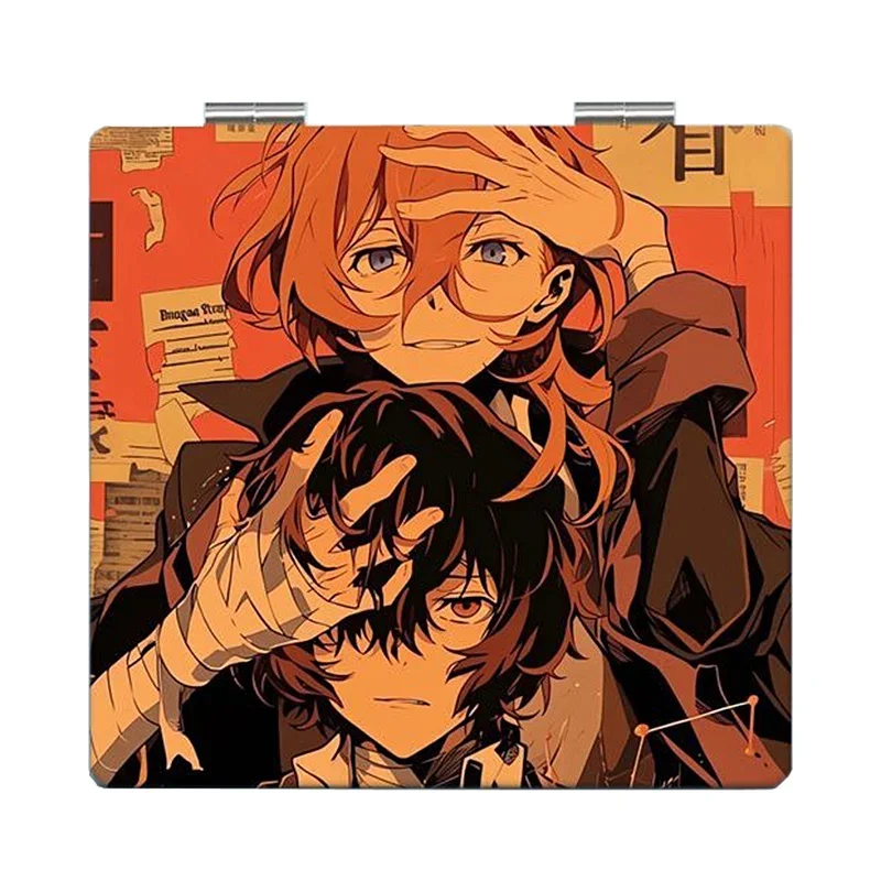 7×6cm Bungo Bungou Stray Dogs, klappbarer doppelseitiger Schminkspiegel, Anime süß, tragbare Reise, Mini, Mädchen, Vergrößerung, quadratisch