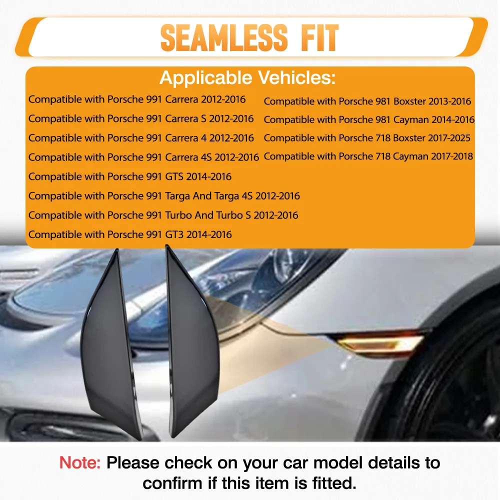 2pcs Car LED Running Water Side Marker Lights Smoked Shell Yellow Light Four Row For 2012-2016 Porsche 991 Auto Led Lights