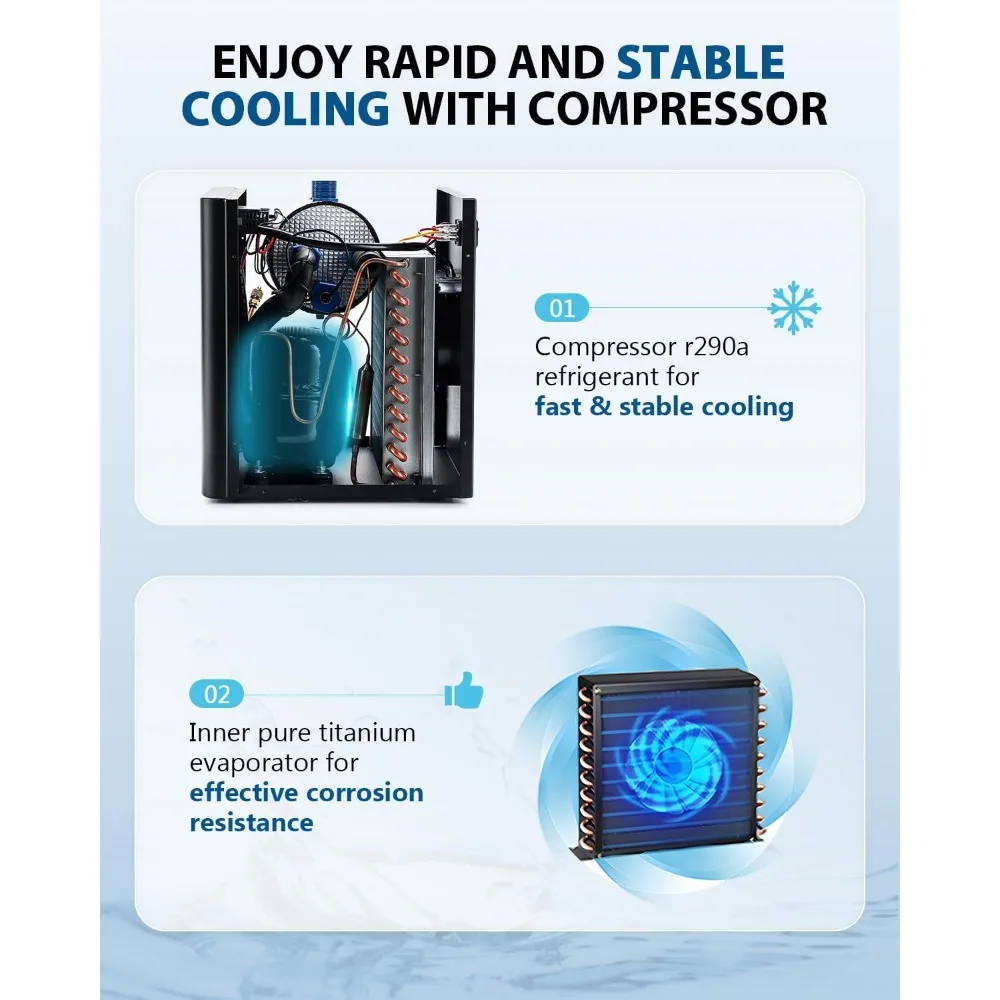 

Охладитель для аквариума, 42 галлона, 1/10 л.с., охладитель воды для гидропоники с компрессорным холодильником, специальный тихий дизайн